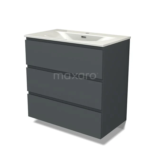 Modulo Vanity units with basin | 80 cm Dark grey Handle-less front Ceramic 3 drawers BMW19-02878