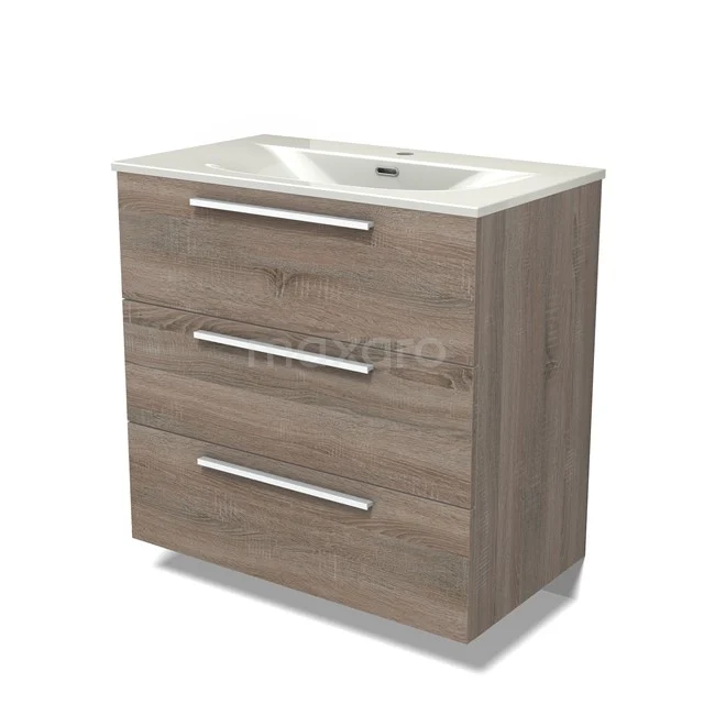 Modulo Vanity units with basin | 80 cm Oak Flat front Ceramic 3 drawers BMW19-02882