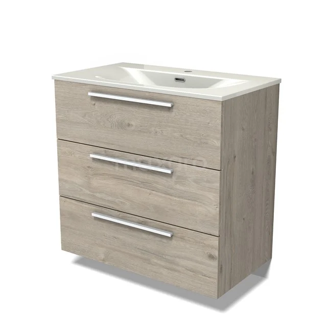 Modulo Vanity units with basin | 80 cm Light grey oak Flat front Ceramic 3 drawers BMW19-02884