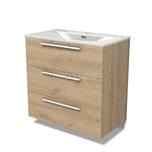 Modulo Vanity units with basin | 80 cm Light brown oak Flat front Ceramic 3 drawers BMW19-02886