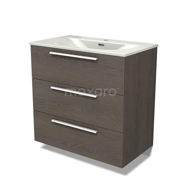 Modulo Vanity units with basin | 80 cm Dark brown oak Flat front Ceramic 3 drawers BMW19-02890