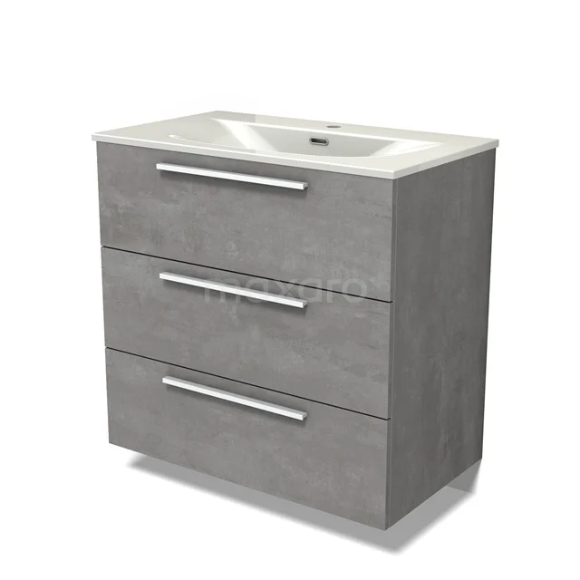 Modulo Vanity units with basin | 80 cm Light grey concrete Flat front Ceramic 3 drawers BMW19-02894