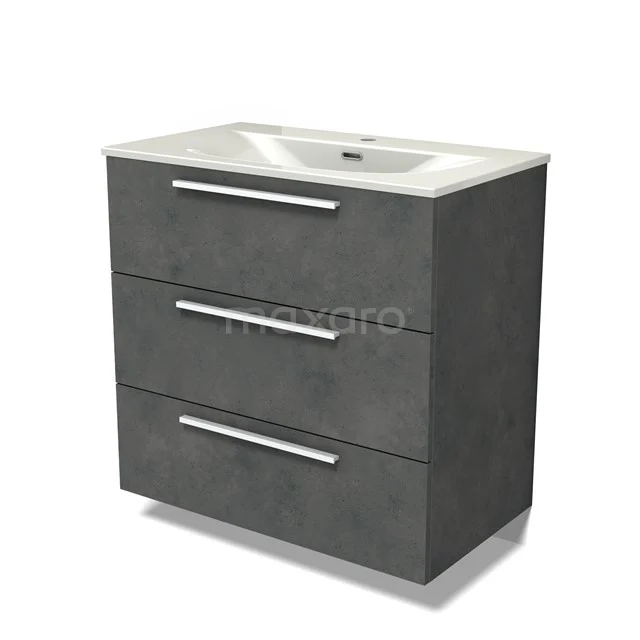 Modulo Vanity units with basin | 80 cm Dark grey concrete Flat front Ceramic 3 drawers BMW19-02895