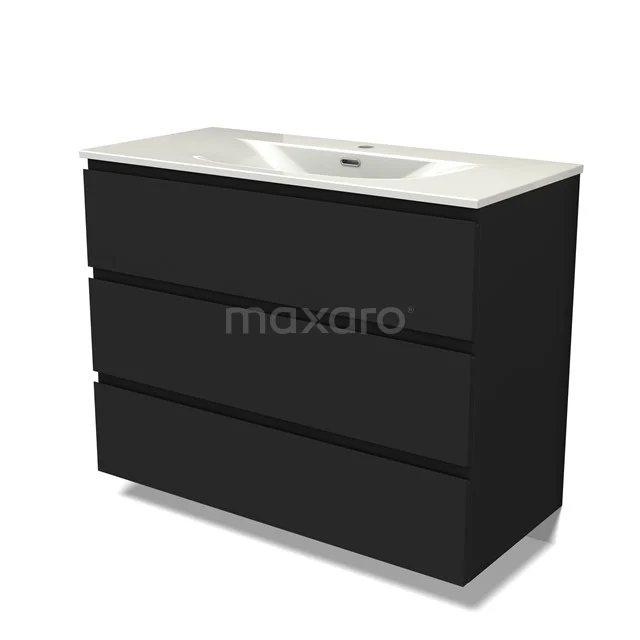 Modulo Vanity units with basin | 100 cm Matte black Handle-less front Ceramic 3 drawers BMW19-02898