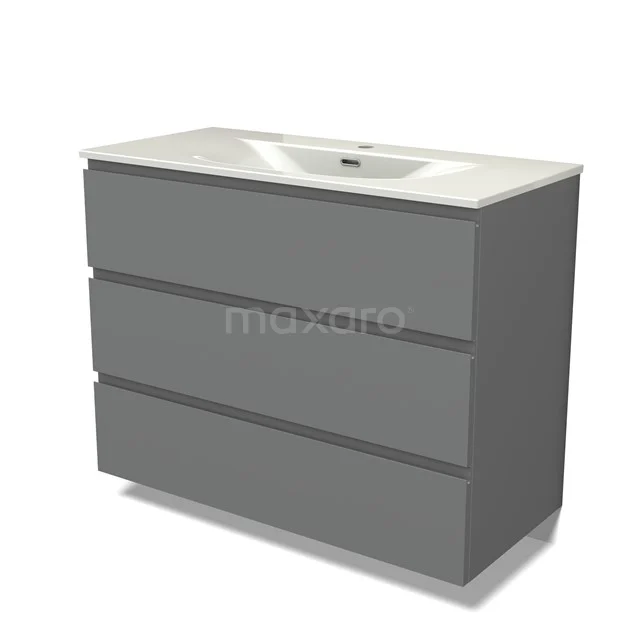 Modulo Vanity units with basin | 100 cm Mid grey Handle-less front Ceramic 3 drawers BMW19-02901