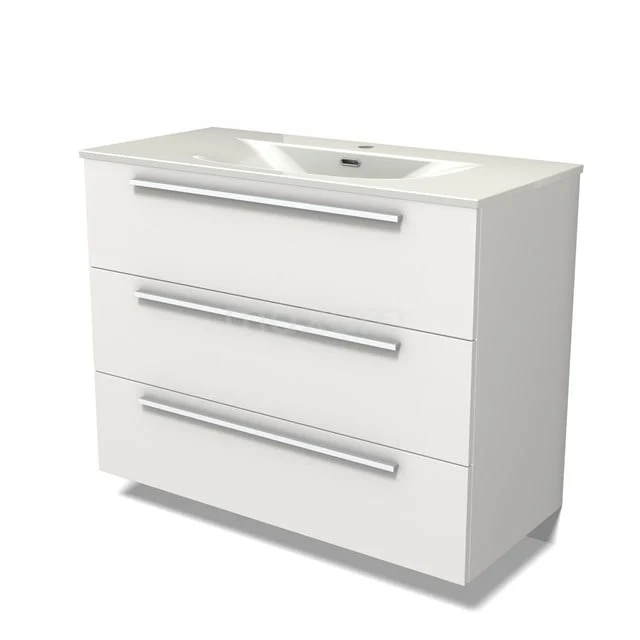 Modulo Bathroom furniture with sink | 100 cm Matte white Flat front Ceramic 3 drawers BMW19-02905