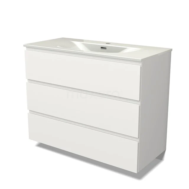 Modulo Vanity units with basin | 100 cm Matte white Handle-less front Ceramic 3 drawers BMW19-02907