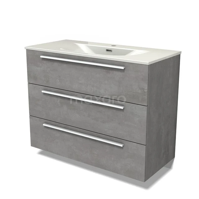 Modulo Vanity units with basin | 100 cm Light grey concrete Flat front Ceramic 3 drawers BMW19-02926