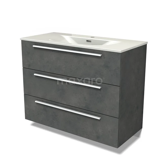 Modulo Vanity units with basin | 100 cm Dark grey concrete Flat front Ceramic 3 drawers BMW19-02927