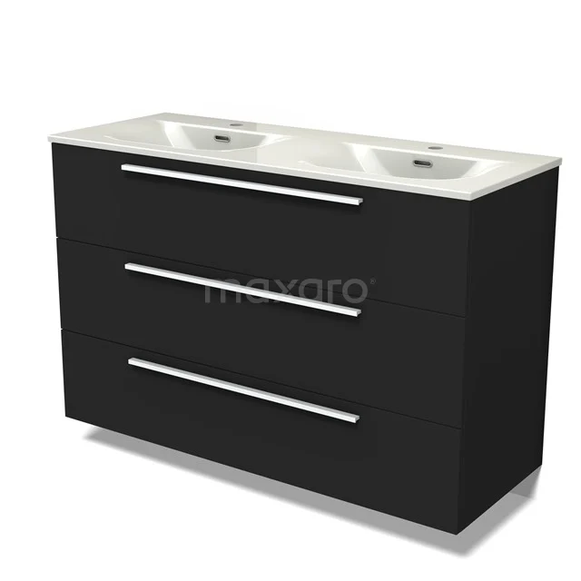 Modulo Vanity units with basin | 120 cm Matte black Flat front Ceramic 3 drawers BMW19-02928