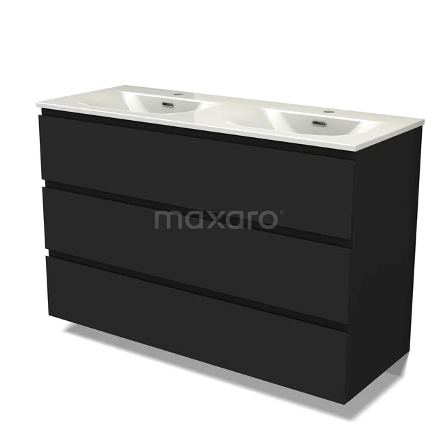 Modulo Vanity units with basin | 120 cm Matte black Handle-less front Ceramic 3 drawers BMW19-02930