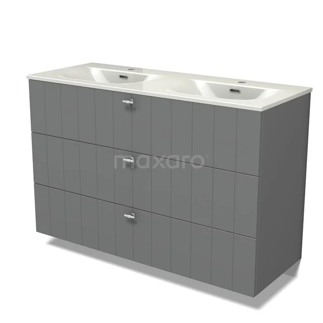 Modulo Vanity units with basin | 120 cm Mid grey Slat front Ceramic 3 drawers BMW19-02932