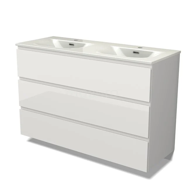 Modulo Vanity units with basin | 120 cm High-gloss white Handle-less front Ceramic 3 drawers BMW19-02936
