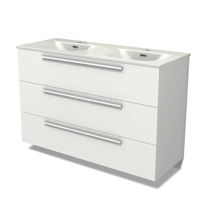 Modulo Vanity units with basin | 120 cm Matte white Flat front Ceramic 3 drawers BMW19-02937