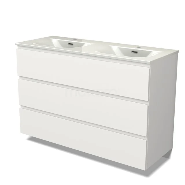 Modulo Vanity units with basin | 120 cm Matte white Handle-less front Ceramic 3 drawers BMW19-02939