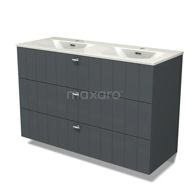 Modulo Vanity units with basin | 120 cm Dark grey Slat front Ceramic 3 drawers BMW19-02941