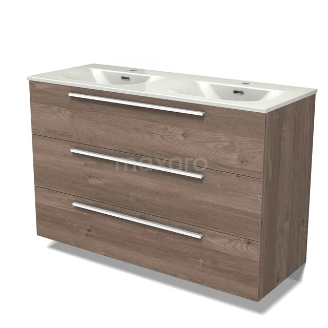 Modulo Vanity units with basin | 120 cm Mid brown oak Flat front Ceramic 3 drawers BMW19-02952