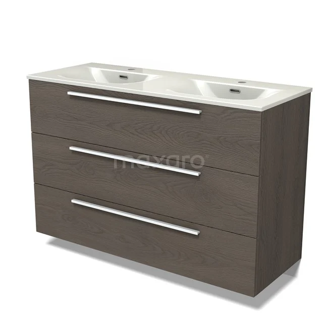 Modulo Vanity units with basin | 120 cm Dark brown oak Flat front Ceramic 3 drawers BMW19-02954