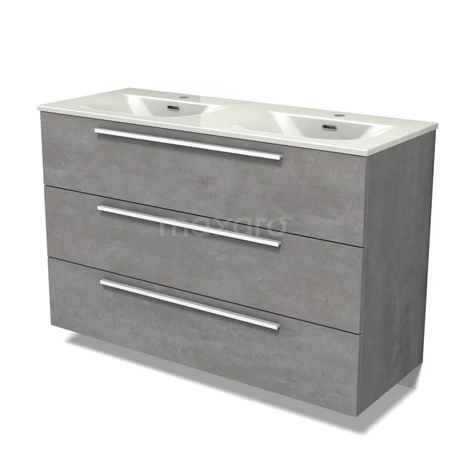 Modulo Vanity units with basin | 120 cm Light grey concrete Flat front Ceramic 3 drawers BMW19-02958