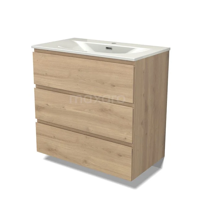 Modulo Vanity units with basin | 80 cm Light brown oak Handle-less front Ceramic 3 drawers BMW19-02960