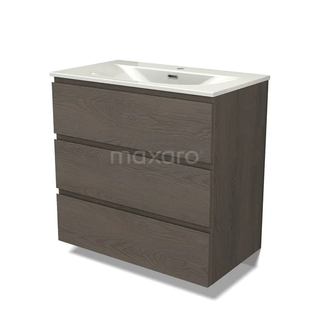 Modulo Vanity units with basin | 80 cm Dark brown oak Handle-less front Ceramic 3 drawers BMW19-02962