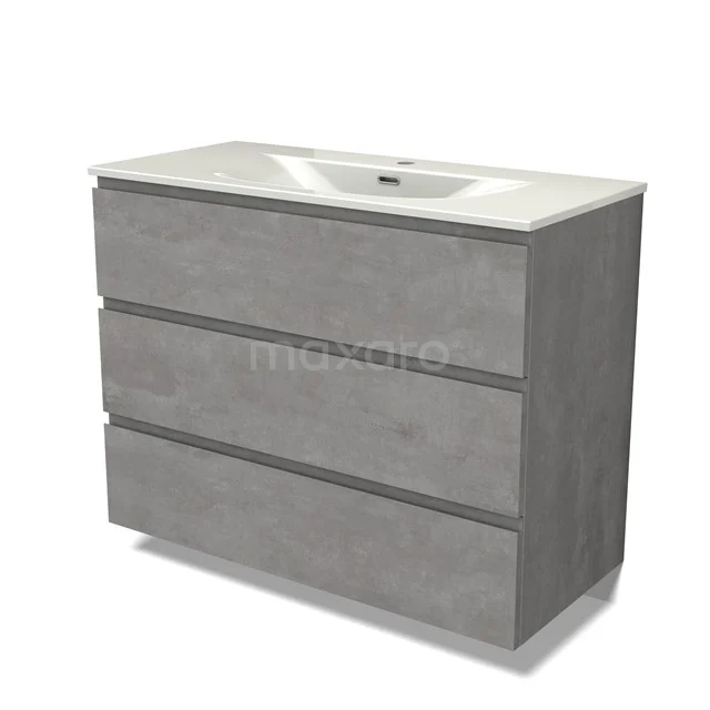 Modulo Vanity units with basin | 100 cm Light grey concrete Handle-less front Ceramic 3 drawers BMW19-02973