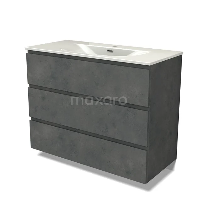 Modulo Vanity units with basin | 100 cm Dark grey concrete Handle-less front Ceramic 3 drawers BMW19-02976