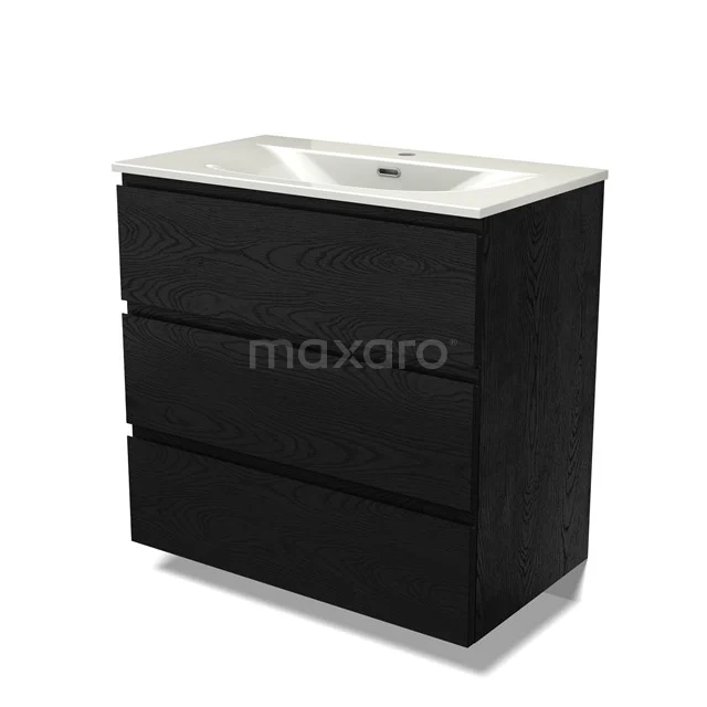 Modulo Vanity units with basin | 80 cm Black oak Handle-less front Ceramic 3 drawers BMW19-02979