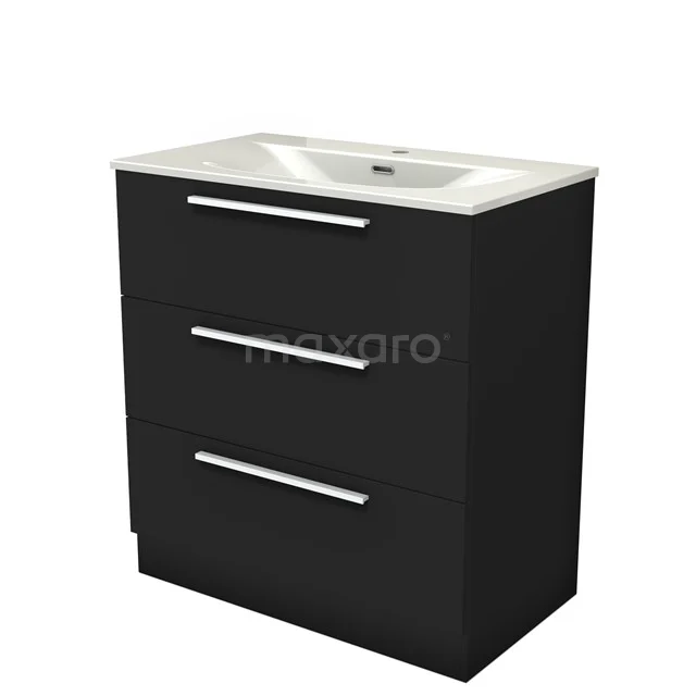Modulo Waschtische | 80 cm Matt Schwarz Flach front Keramik 3 stehende Schubladen BMW19S-00645