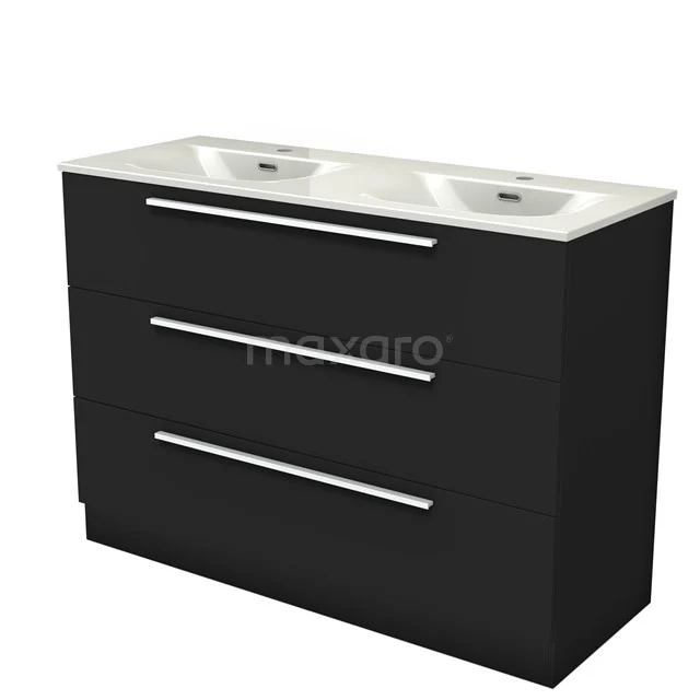 Modulo Vanity units with basin | 120 cm Matte black Flat front Ceramic 3 standing drawers BMW19S-00661