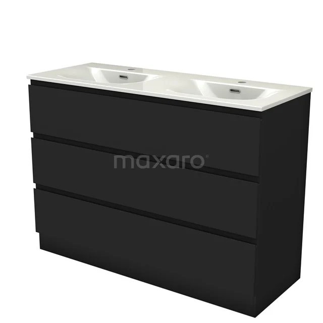 Modulo Vanity units with basin | 120 cm Matte black Handle-less front Ceramic 3 standing drawers BMW19S-00663
