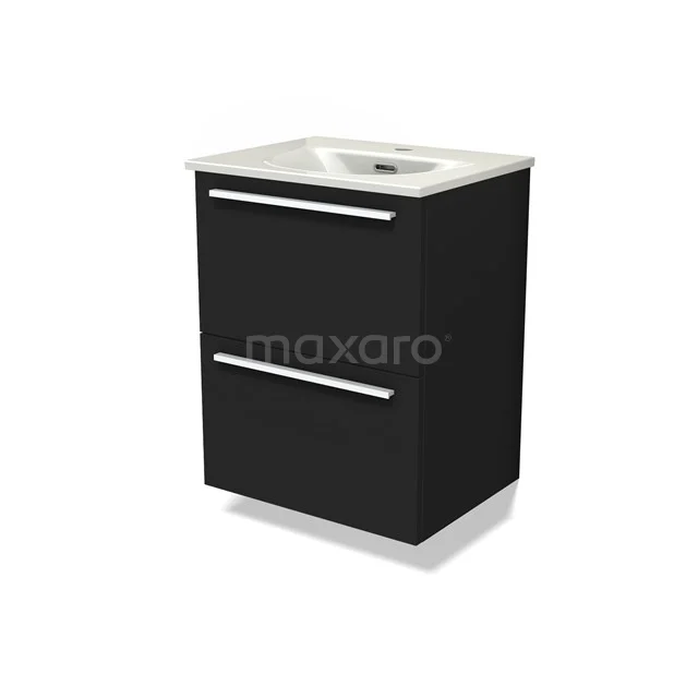 Modulo Slim Vanity units with basin | 50 cm Matte black Flat front Ceramic 2 Stacked drawers BMW37-00877