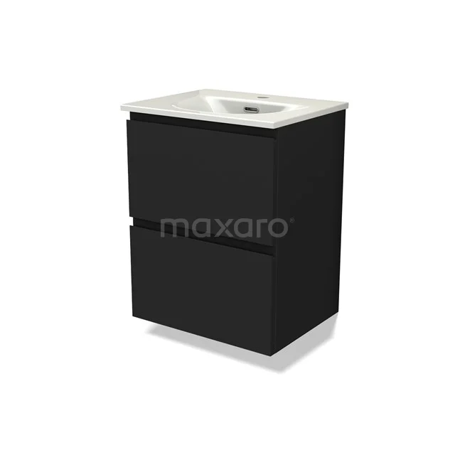 Modulo Slim Vanity units with basin | 50 cm Matte black Handle-less front Ceramic 2 Stacked drawers BMW37-00879