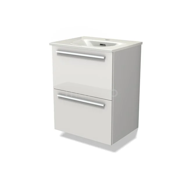 Modulo Slim Vanity units with basin | 50 cm High-gloss white Flat front Ceramic 2 Stacked drawers BMW37-00883