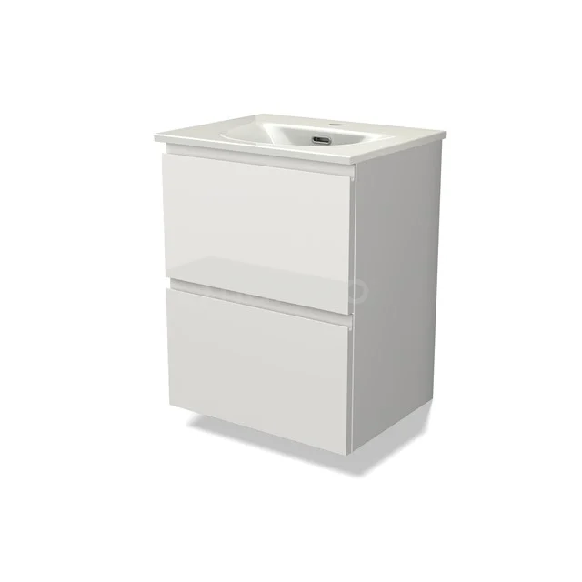 Modulo Slim Vanity units with basin | 50 cm High-gloss white Handle-less front Ceramic 2 Stacked drawers BMW37-00885