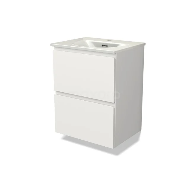 Modulo Slim Bathroom furniture with sink | 50 cm Matte white Handle-less front Ceramic 2 Stacked drawers BMW37-00888