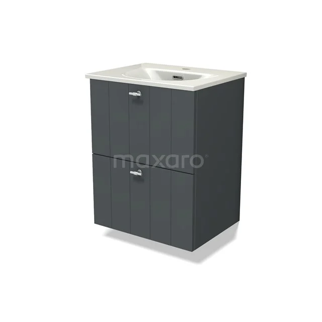 Modulo Slim Bathroom furniture with sink | 50 cm Dark grey Slat front Ceramic 2 Stacked drawers BMW37-00890
