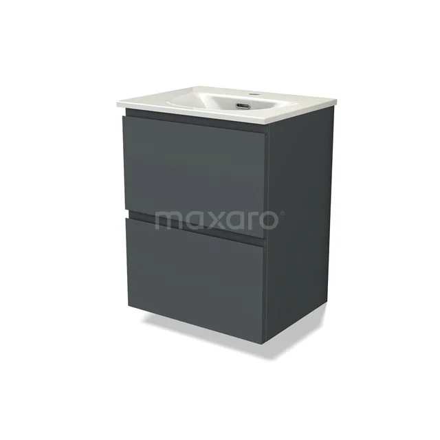 Modulo Slim Vanity units with basin | 50 cm Dark grey Handle-less front Ceramic 2 Stacked drawers BMW37-00891