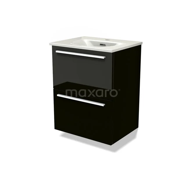 Modulo Slim Vanity units with basin | 50 cm High-gloss black Flat front Ceramic 2 Stacked drawers BMW37-00892