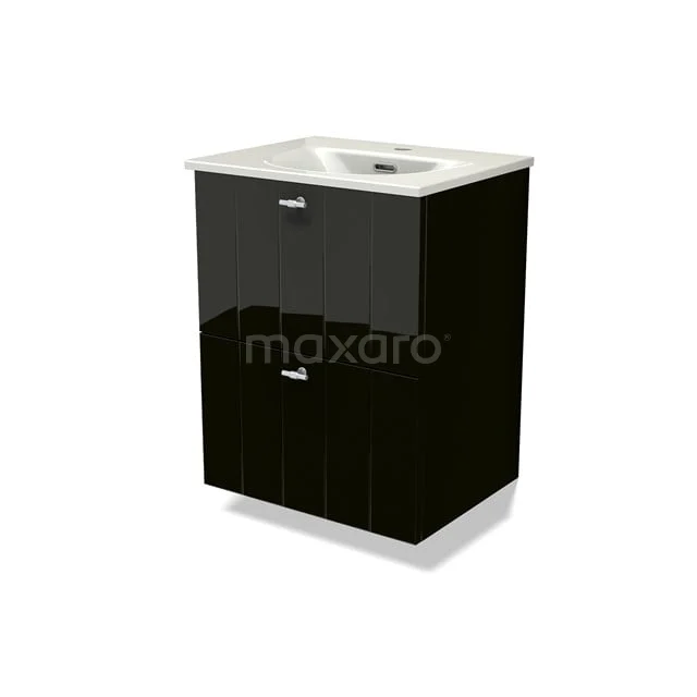 Modulo Slim Bathroom furniture with sink | 50 cm High-gloss black Slat front Ceramic 2 Stacked drawers BMW37-00893