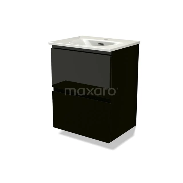 Modulo Slim Vanity units with basin | 50 cm High-gloss black Handle-less front Ceramic 2 Stacked drawers BMW37-00894