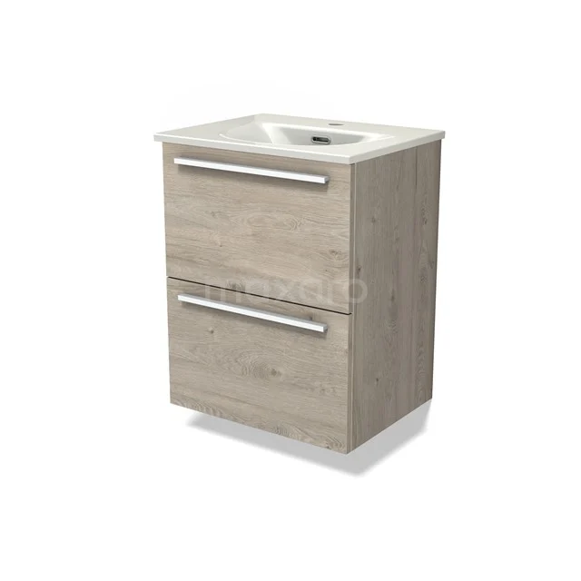 Modulo Slim Vanity units with basin | 50 cm Light grey oak Flat front Ceramic 2 Stacked drawers BMW37-00895