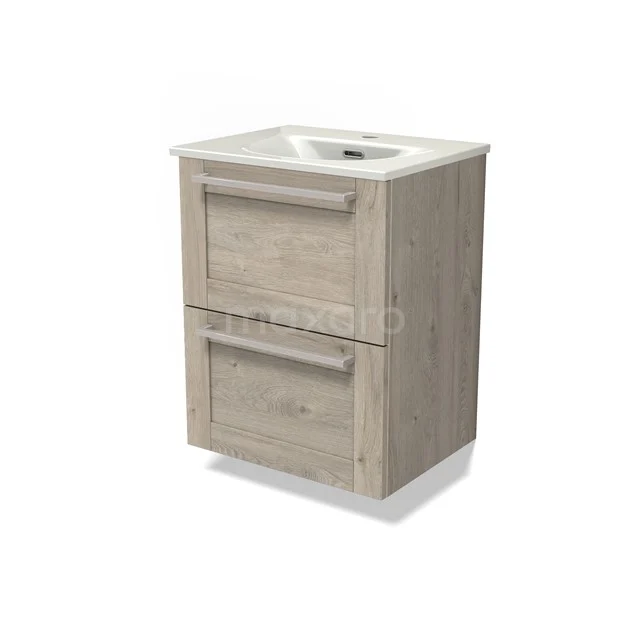 Modulo Slim Bathroom furniture with sink | 50 cm Light grey oak Bordered front Ceramic 2 Stacked drawers BMW37-00896