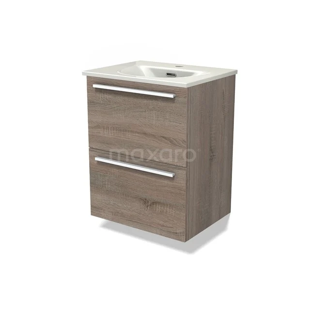 Modulo Slim Bathroom furniture with sink | 50 cm Oak Flat front Ceramic 2 Stacked drawers BMW37-00897