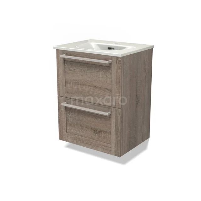 Modulo Slim Bathroom furniture with sink | 50 cm Oak Frame front Ceramic 2 Stacked drawers BMW37-00898