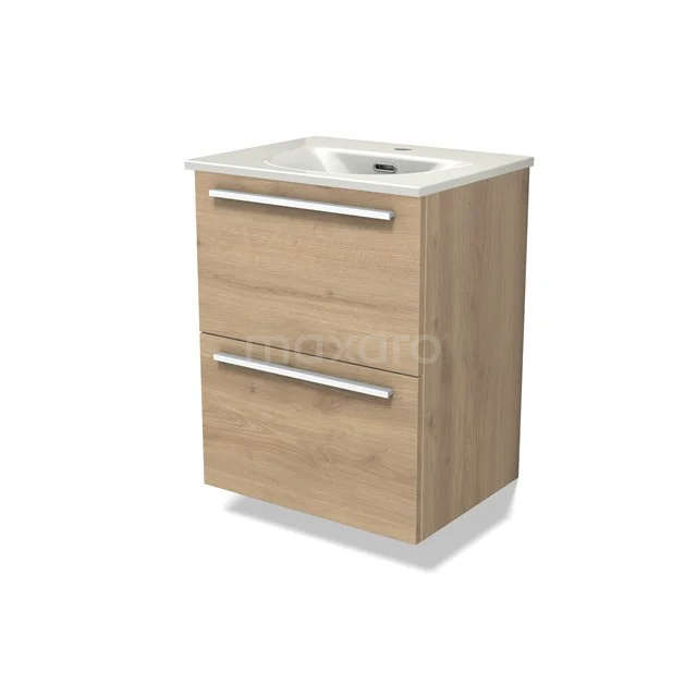 Modulo Slim Vanity units with basin | 50 cm Light brown oak Flat front Ceramic 2 Stacked drawers BMW37-00899
