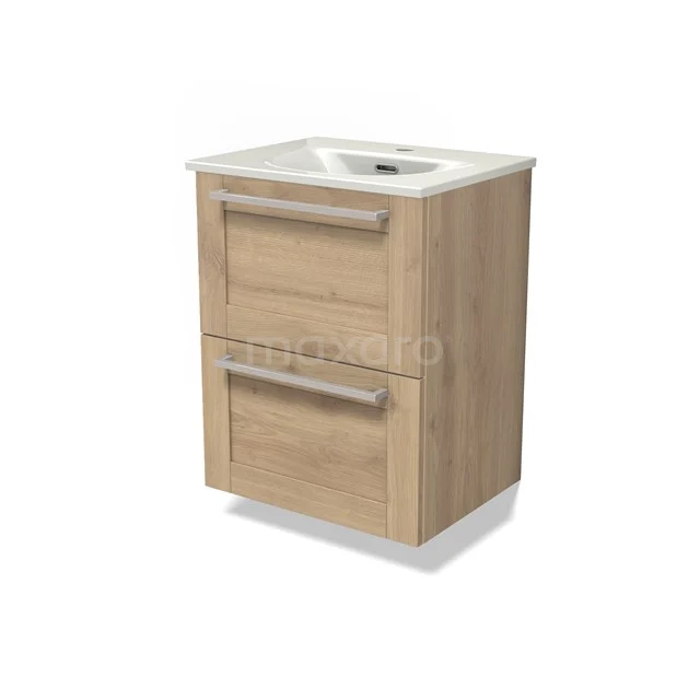 Modulo Slim Vanity units with basin | 50 cm Light brown oak Frame front Ceramic 2 Stacked drawers BMW37-00900