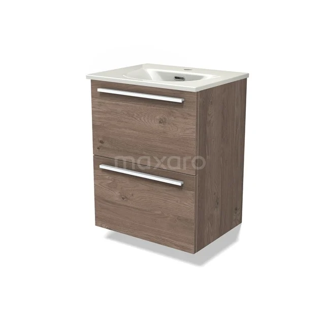 Modulo Slim Vanity units with basin | 50 cm Mid brown oak Flat front Ceramic 2 Stacked drawers BMW37-00901