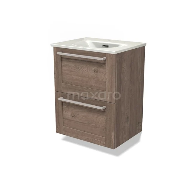 Modulo Slim Vanity units with basin | 50 cm Mid brown oak Frame front Ceramic 2 Stacked drawers BMW37-00902