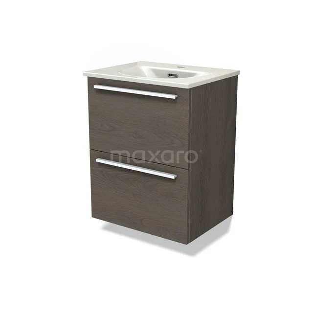 Modulo Slim Vanity units with basin | 50 cm Dark brown oak Flat front Ceramic 2 Stacked drawers BMW37-00903